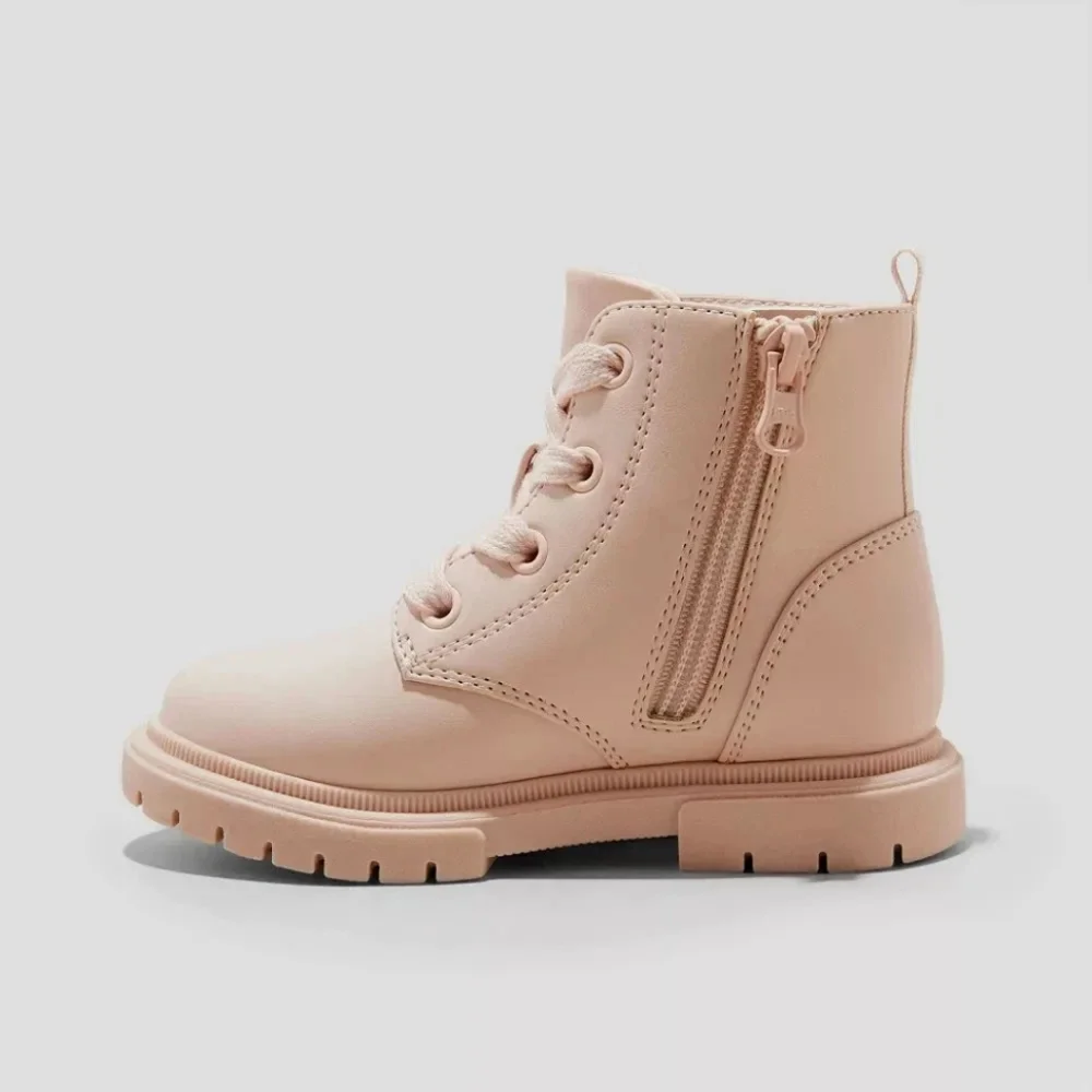 Cat & Jack Boots Blush Pink Amaya Lace Up Zipper Combat Boots With Pearls Baby